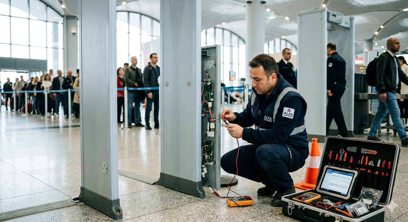 Güvenlik sistemleri için X-Ray cihazları, metal dedektörler ve bariyerlerde yerinde teknik servis ve arıza müdahalesi